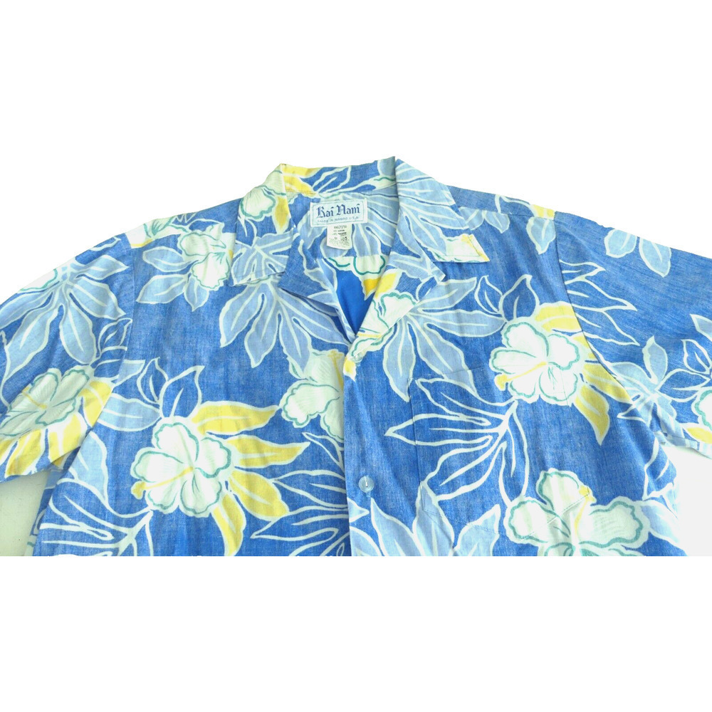VTG Rai Nani Hawaiian Men's Shirt‎ Size M Blue Floral Tropical Made in Hawaii - Picture 2 of 8